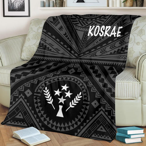 Kosrae Premium Blanket - Kosrae Flag In Polynesian Tattoo Style (Black)