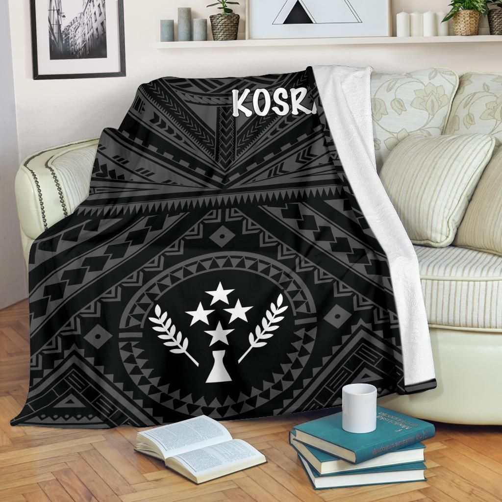 Kosrae Premium Blanket - Kosrae Flag In Polynesian Tattoo Style (Black)