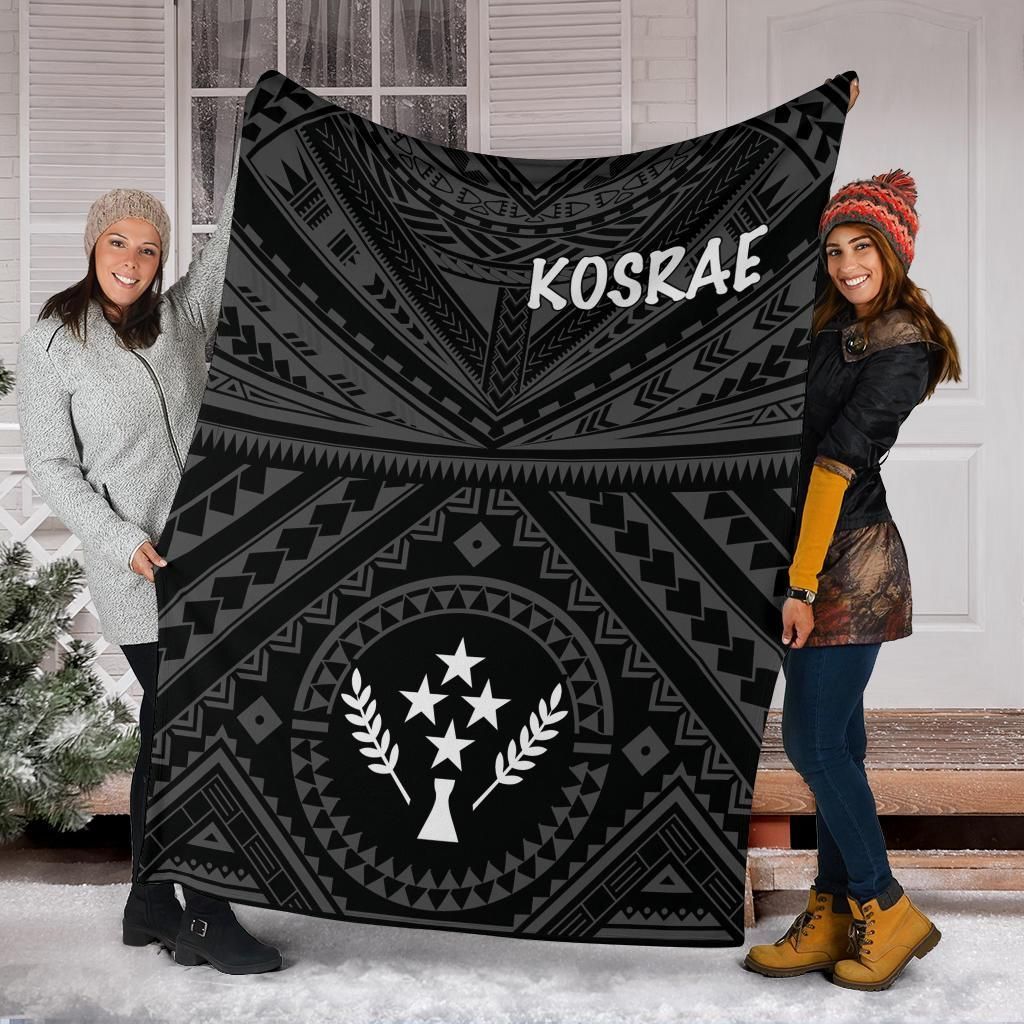 Kosrae Premium Blanket - Kosrae Flag In Polynesian Tattoo Style (Black)