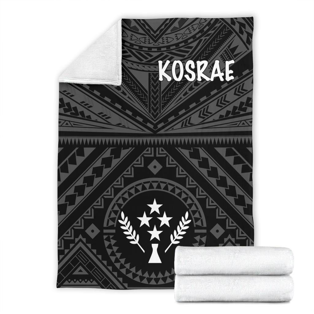 Kosrae Premium Blanket - Kosrae Flag In Polynesian Tattoo Style (Black)