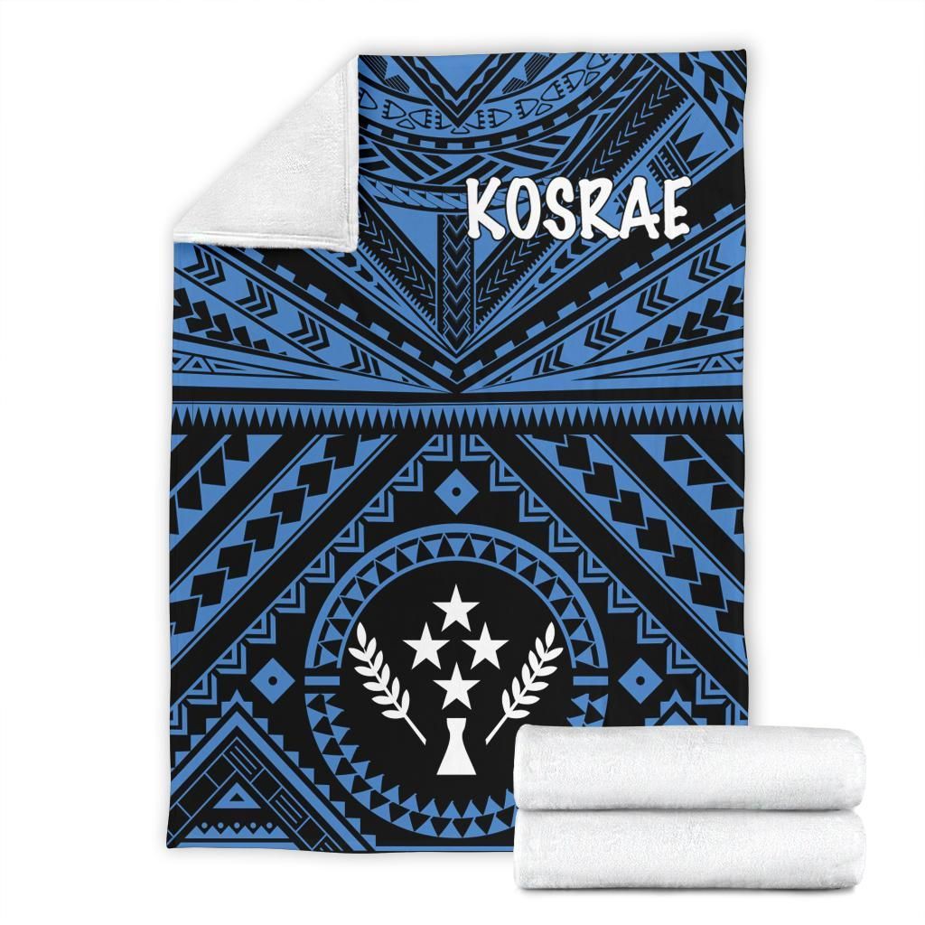 Kosrae Premium Blanket - Kosrae Flag In Polynesian Tattoo Style (Blue)