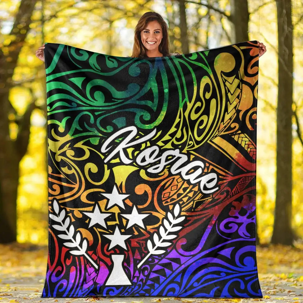 Kosrae Premium Blanket - Rainbow Polynesian Pattern