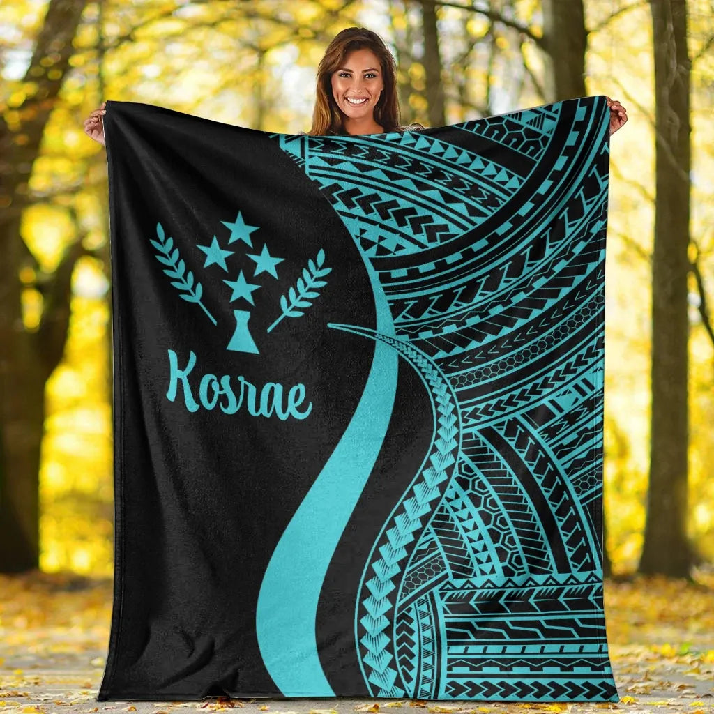 Kosrae Premium Blanket - Turquoise Polynesian Tentacle Tribal Pattern
