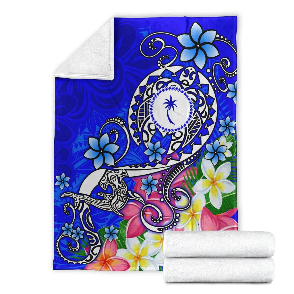 Kosrae Premium Blanket - Turtle Plumeria (Blue)