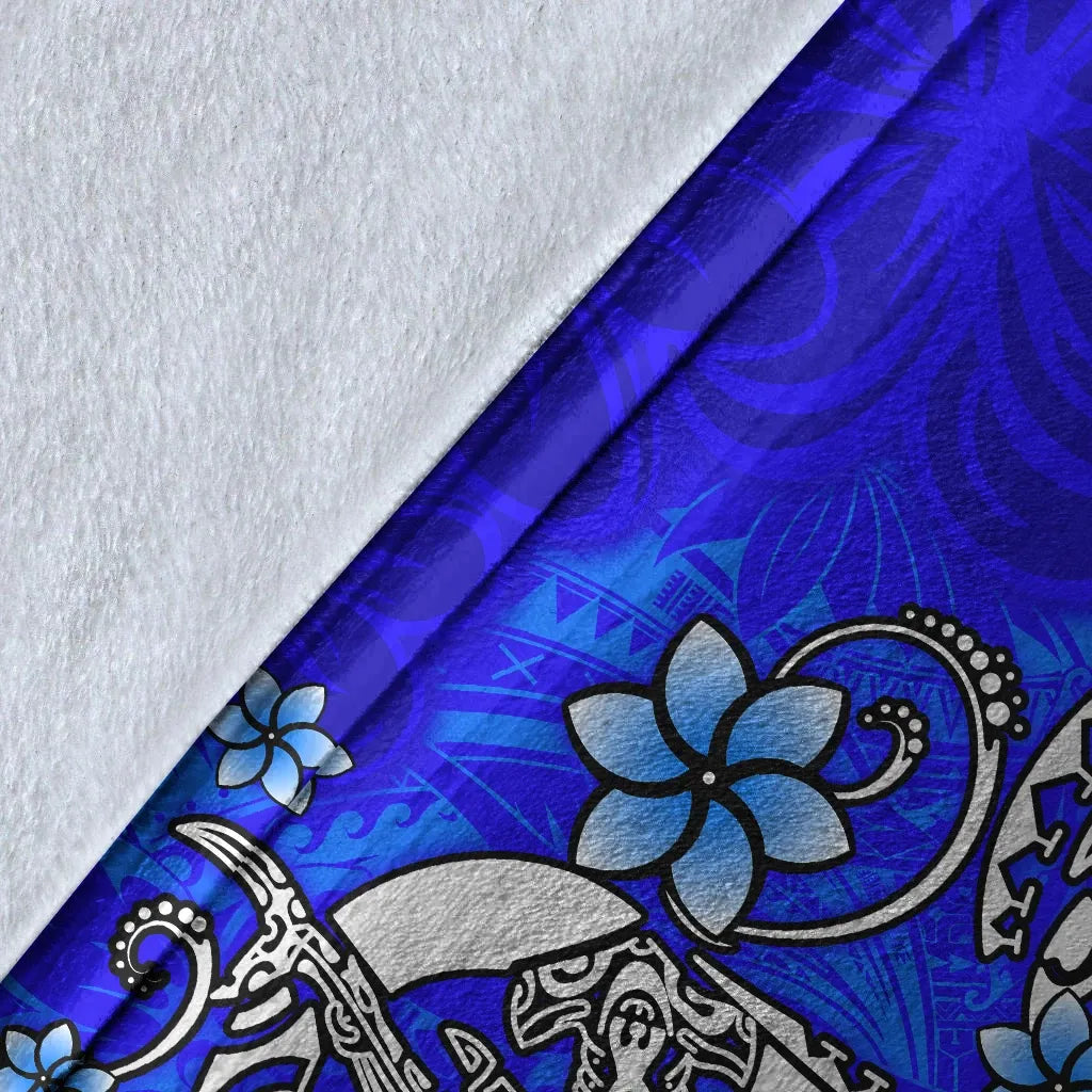 Kosrae Premium Blanket - Turtle Plumeria (Blue)