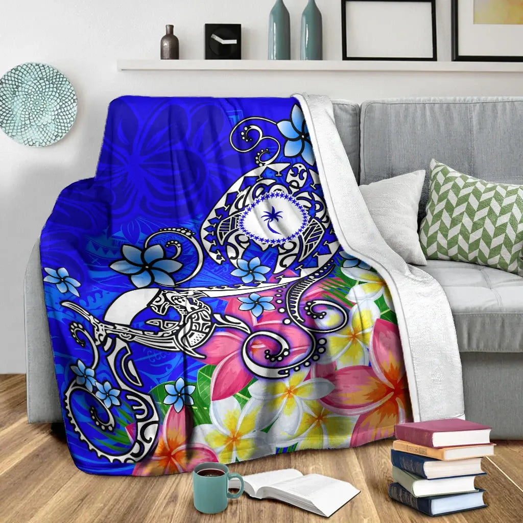 Kosrae Premium Blanket - Turtle Plumeria (Blue)