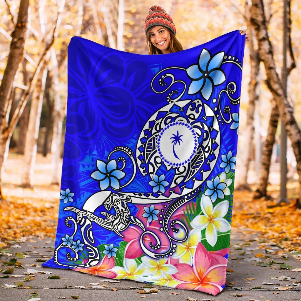 Kosrae Premium Blanket - Turtle Plumeria (Blue)