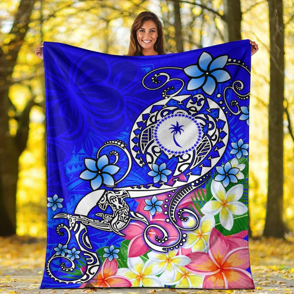 Kosrae Premium Blanket - Turtle Plumeria (Blue)