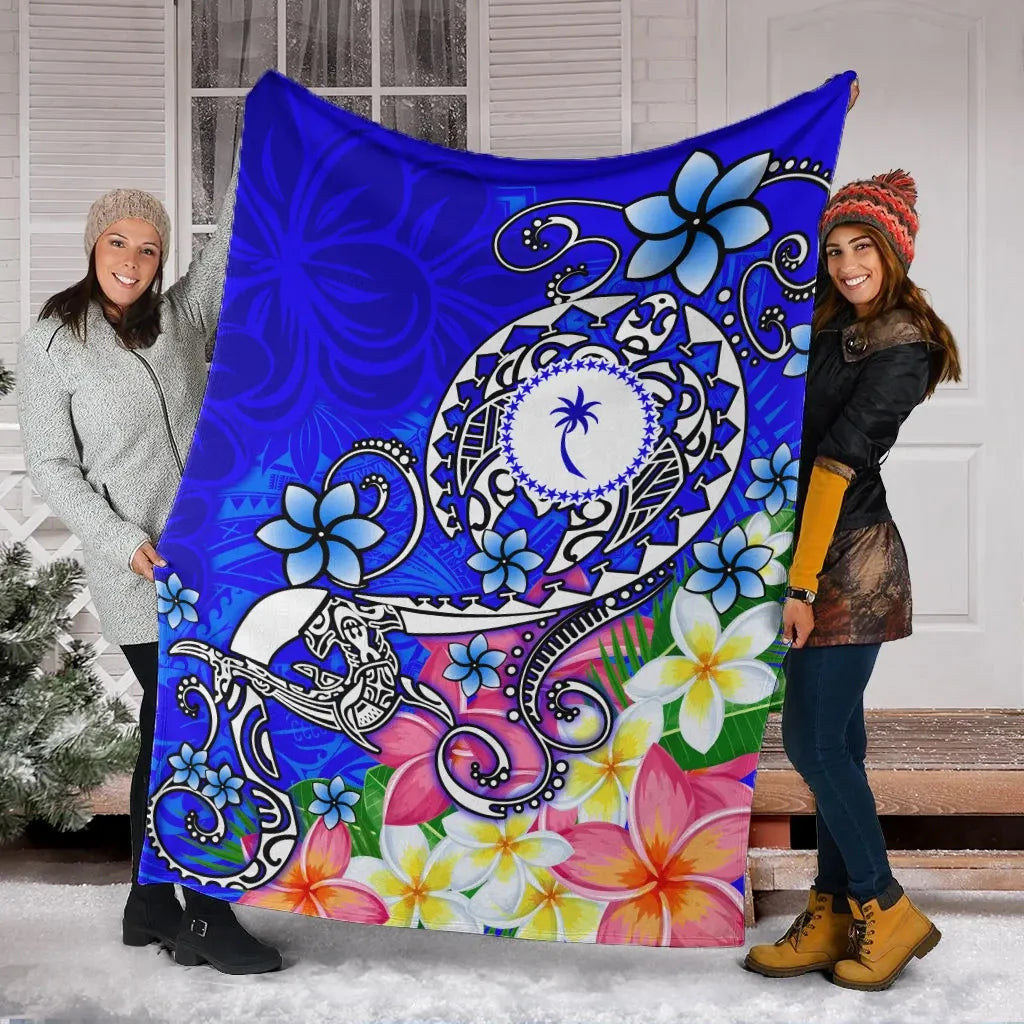 Kosrae Premium Blanket - Turtle Plumeria (Blue)