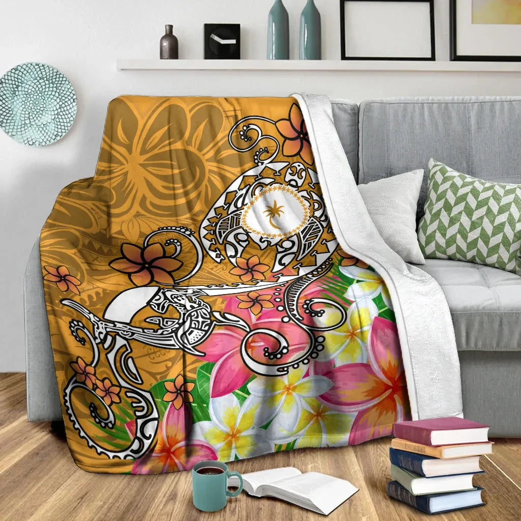 Kosrae Premium Blanket - Turtle Plumeria (Gold)
