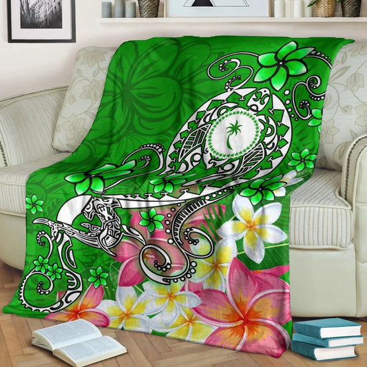 Kosrae Premium Blanket - Turtle Plumeria (Green)