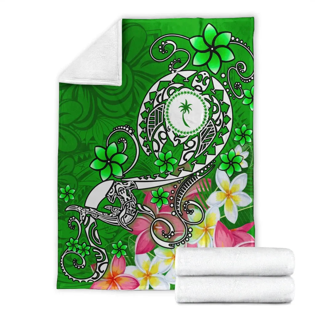 Kosrae Premium Blanket - Turtle Plumeria (Green)