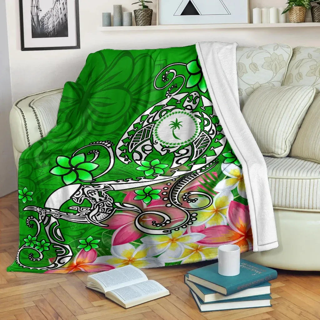 Kosrae Premium Blanket - Turtle Plumeria (Green)