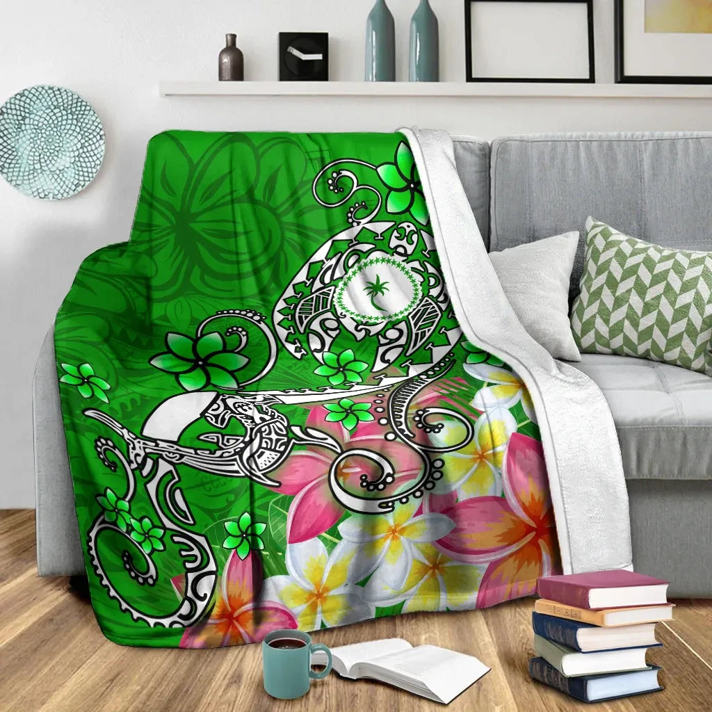 Kosrae Premium Blanket - Turtle Plumeria (Green)