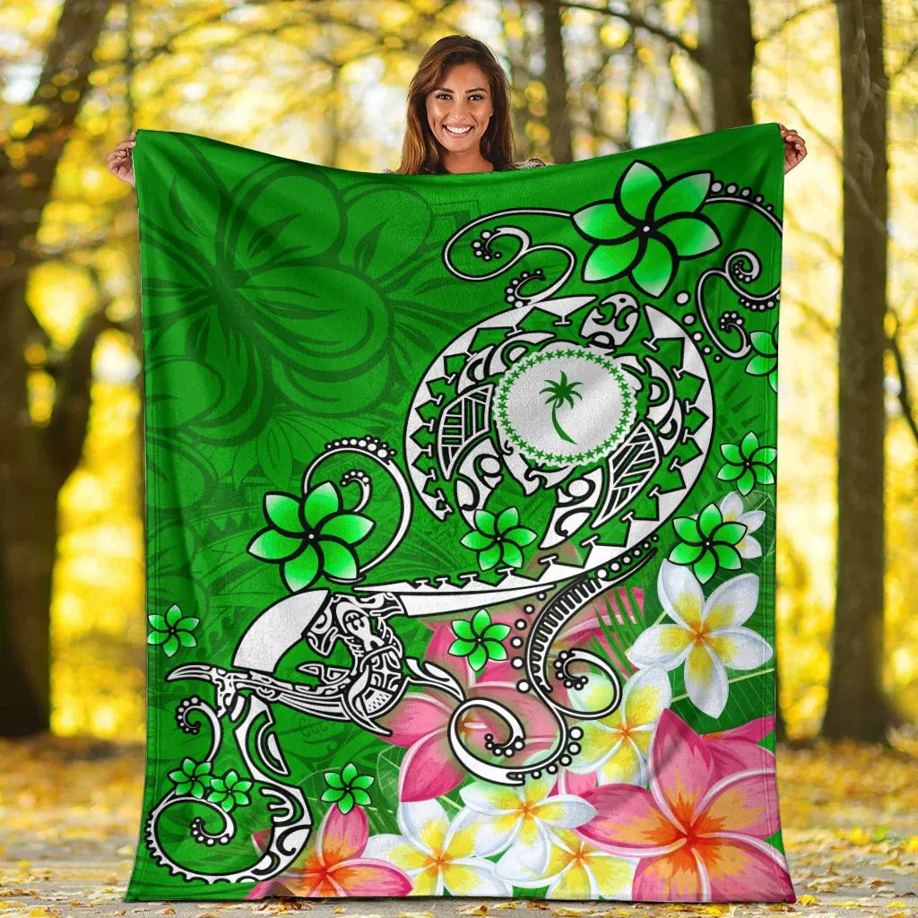 Kosrae Premium Blanket - Turtle Plumeria (Green)