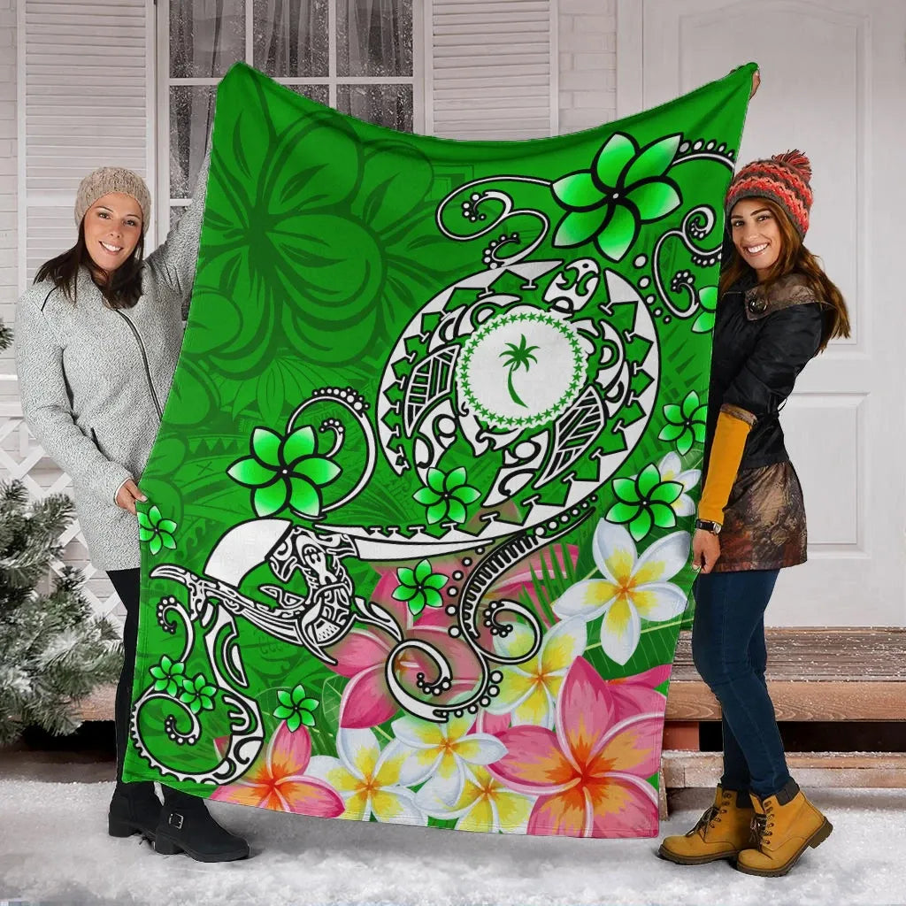 Kosrae Premium Blanket - Turtle Plumeria (Green)