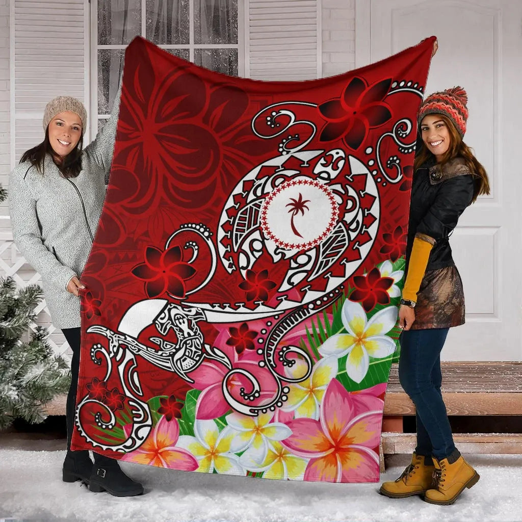 Kosrae Premium Blanket - Turtle Plumeria (Red)