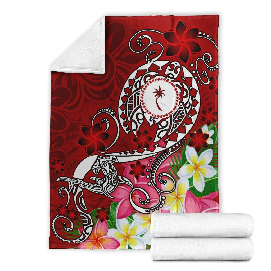 Kosrae Premium Blanket - Turtle Plumeria (Red)