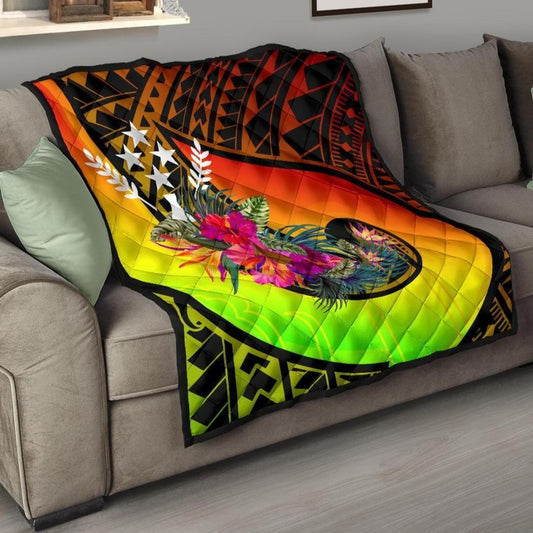 Kosrae Premium Quilt - Polynesian Hook And Hibiscus (Reggae)