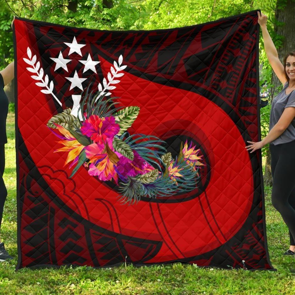 Kosrae Premium Quilt - Polynesian Hook And Hibiscus (Red)