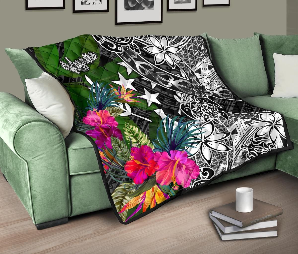 Kosrae Premium Quilt - Turtle Plumeria Banana Leaf
