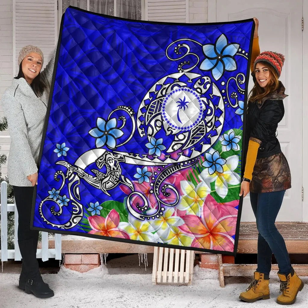 Kosrae Premium Quilt - Turtle Plumeria (Blue)