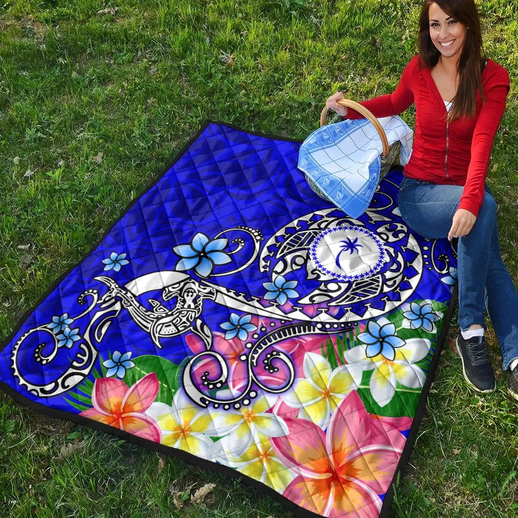 Kosrae Premium Quilt - Turtle Plumeria (Blue)