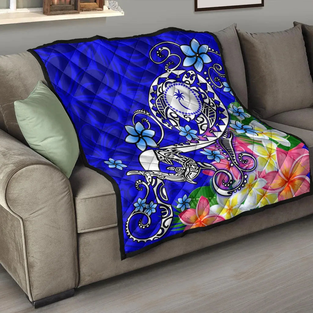 Kosrae Premium Quilt - Turtle Plumeria (Blue)