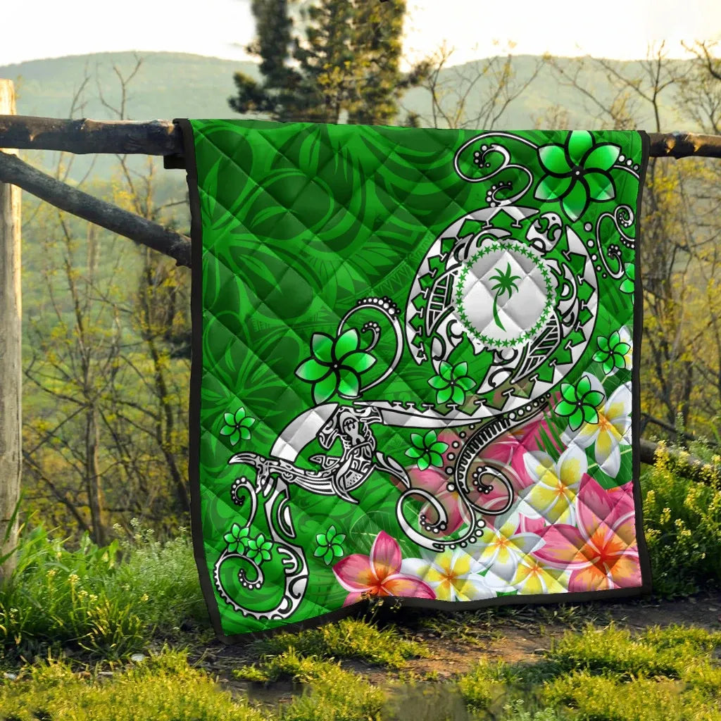 Kosrae Premium Quilt - Turtle Plumeria (Green)