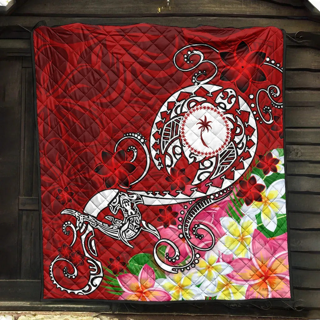 Kosrae Premium Quilt - Turtle Plumeria (Red)