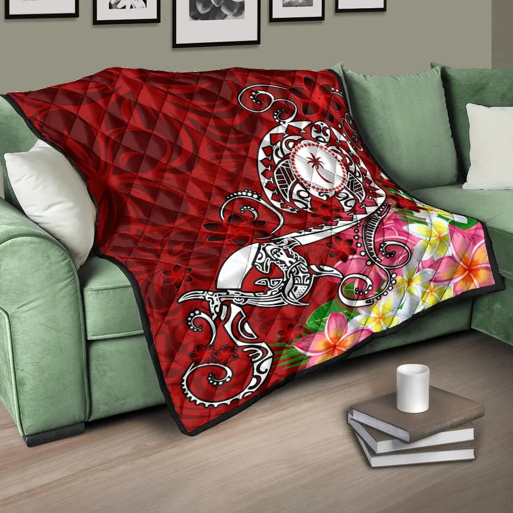 Kosrae Premium Quilt - Turtle Plumeria (Red)