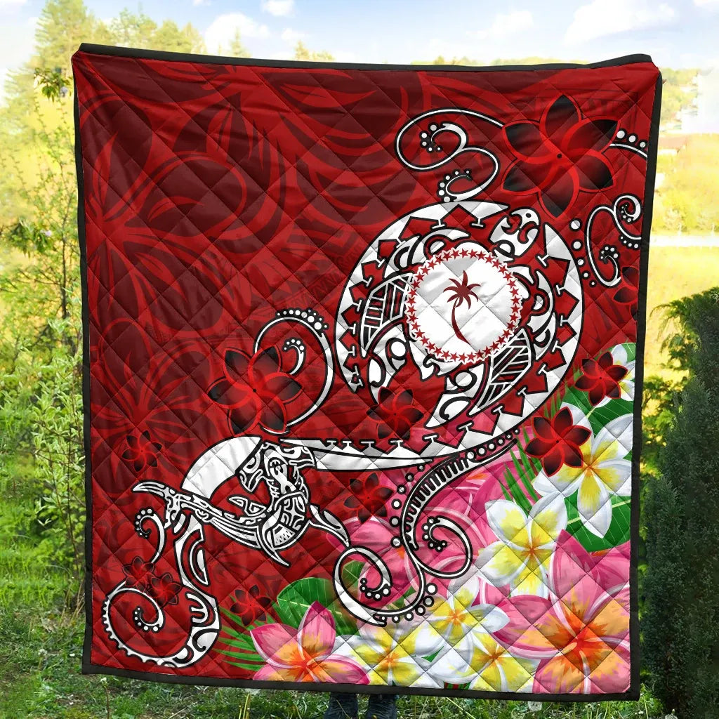 Kosrae Premium Quilt - Turtle Plumeria (Red)