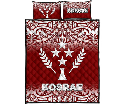 Kosrae Quilt Bed Set - Kosrae Flag Red Fog Style