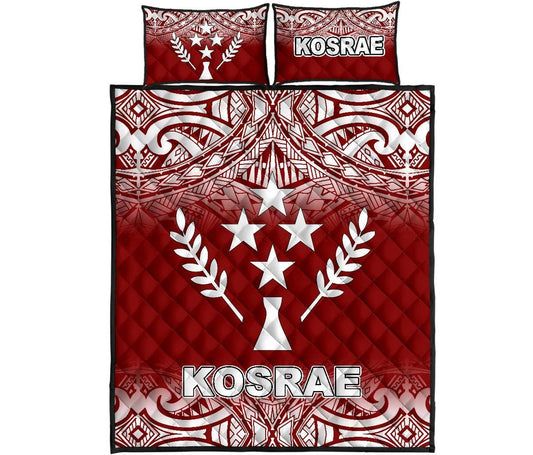 Kosrae Quilt Bed Set - Kosrae Flag Red Fog Style