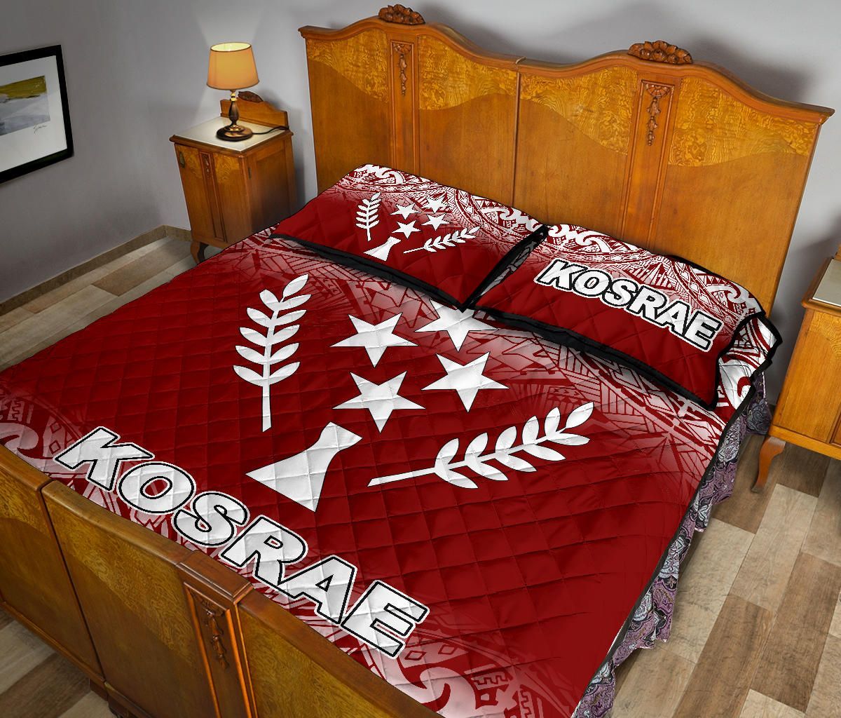 Kosrae Quilt Bed Set - Kosrae Flag Red Fog Style