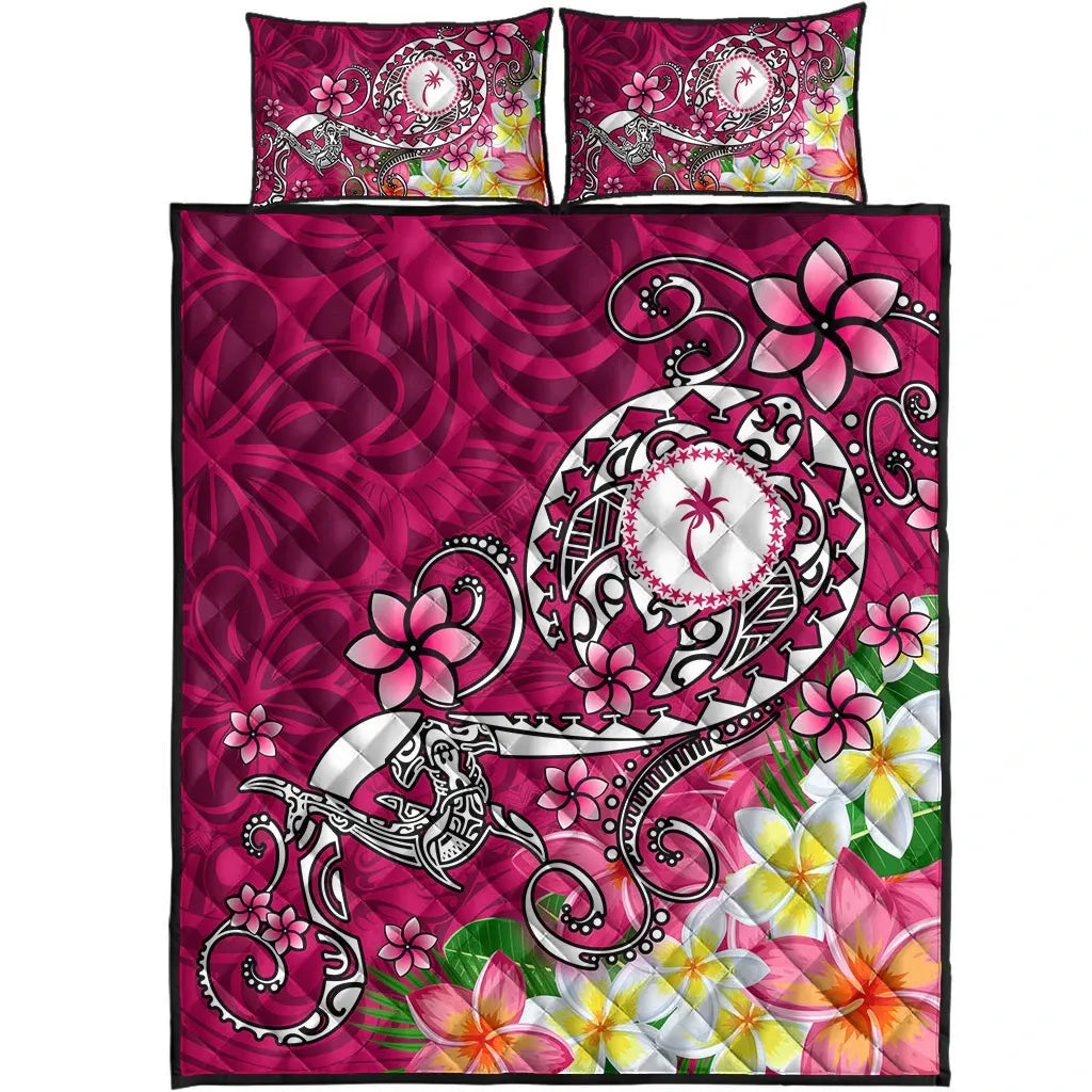 Kosrae Quilt Bed Set - Turtle Plumeria (Pink)