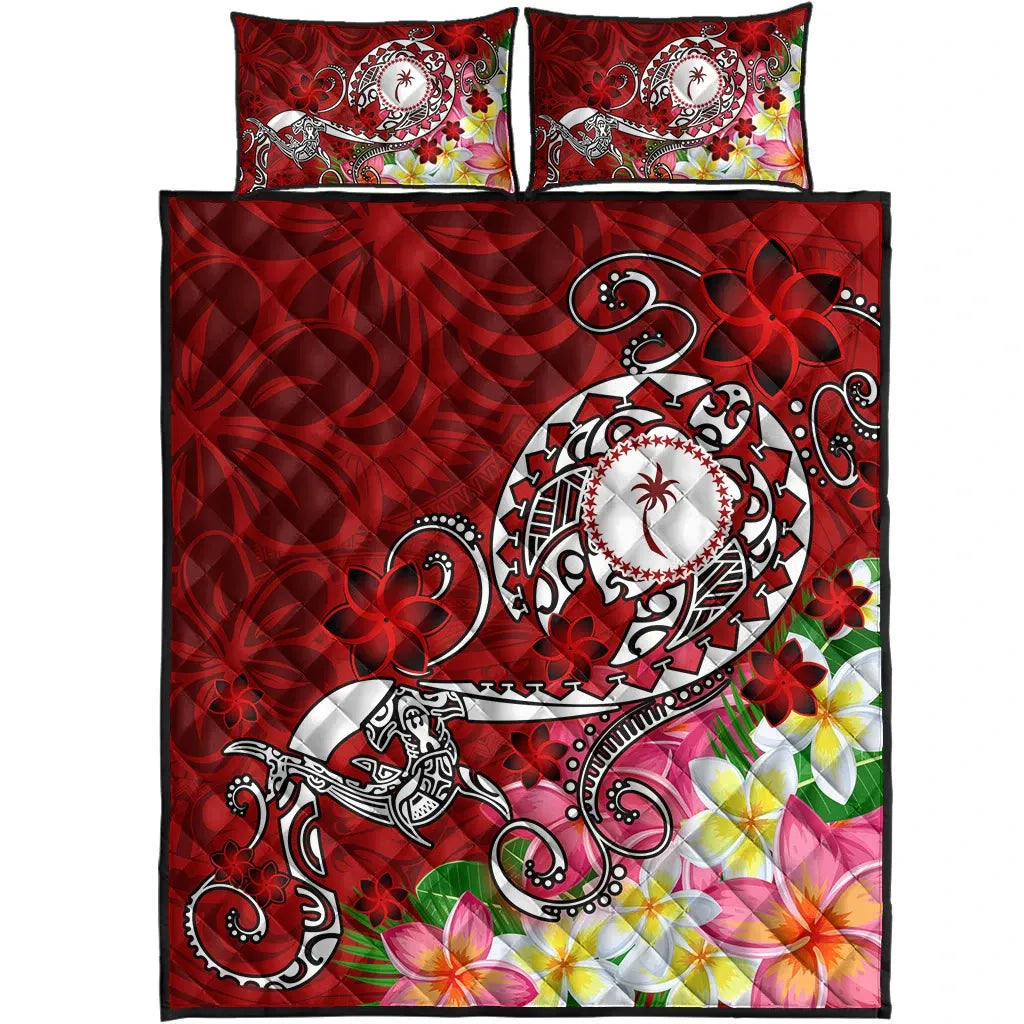 Kosrae Quilt Bed Set - Turtle Plumeria (Red)