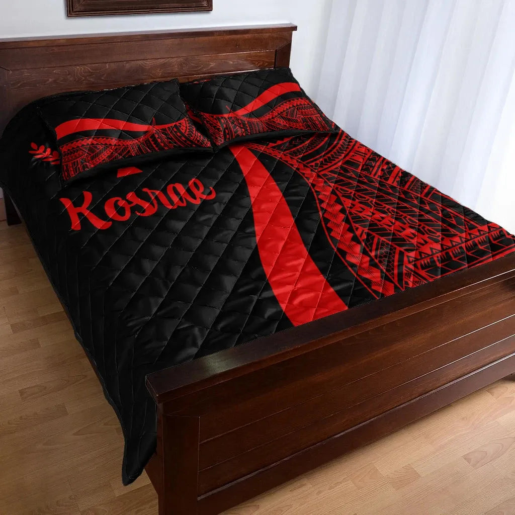 Kosrae Quilt Bed Set - Red Polynesian Tentacle Tribal Pattern