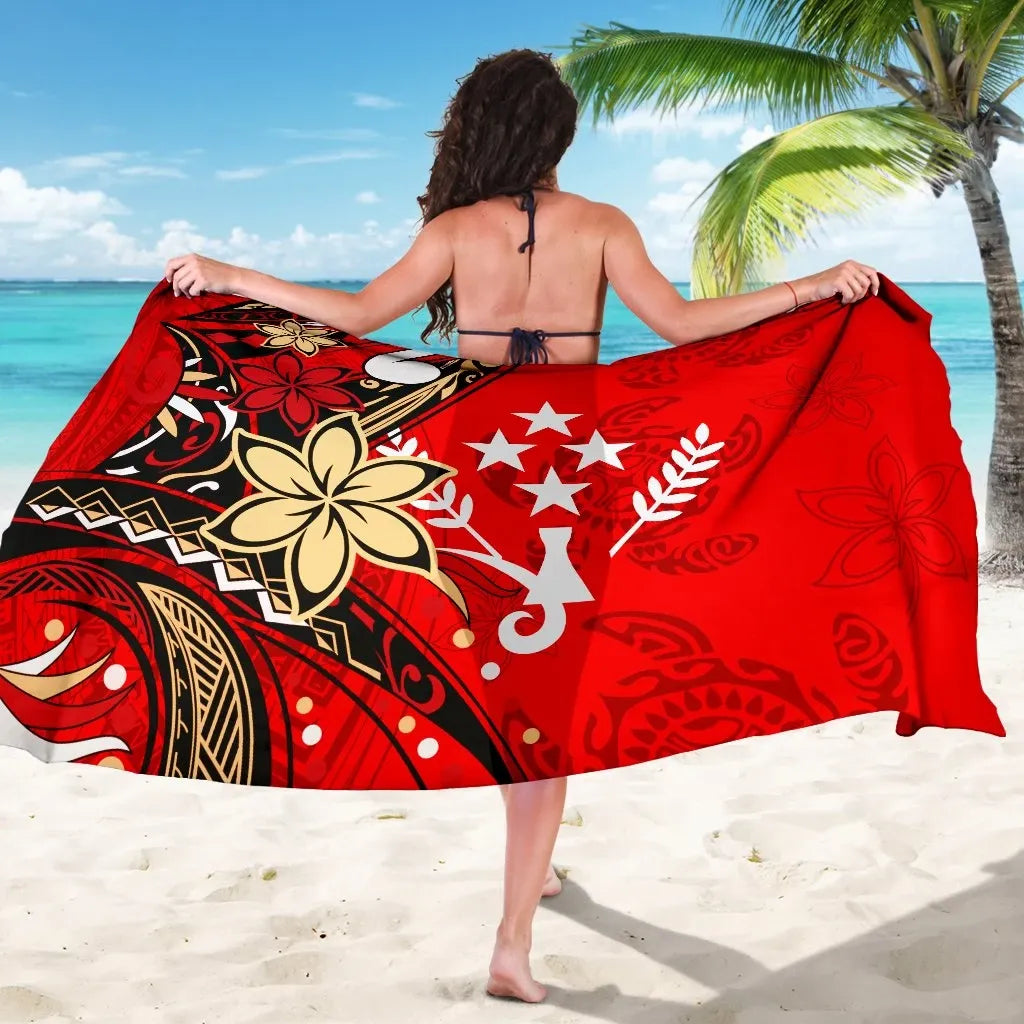 Kosrae Sarong - Tribal Flower With Special Turtles Red Color