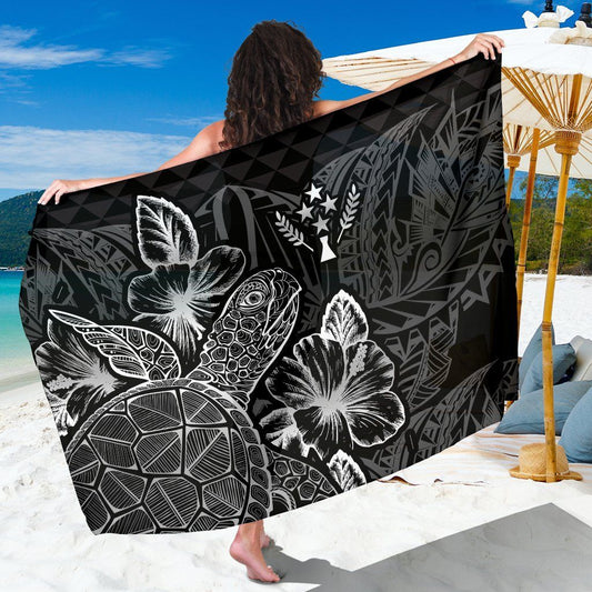 Kosrae Sarong - Turtle Hibiscus Pattern Black