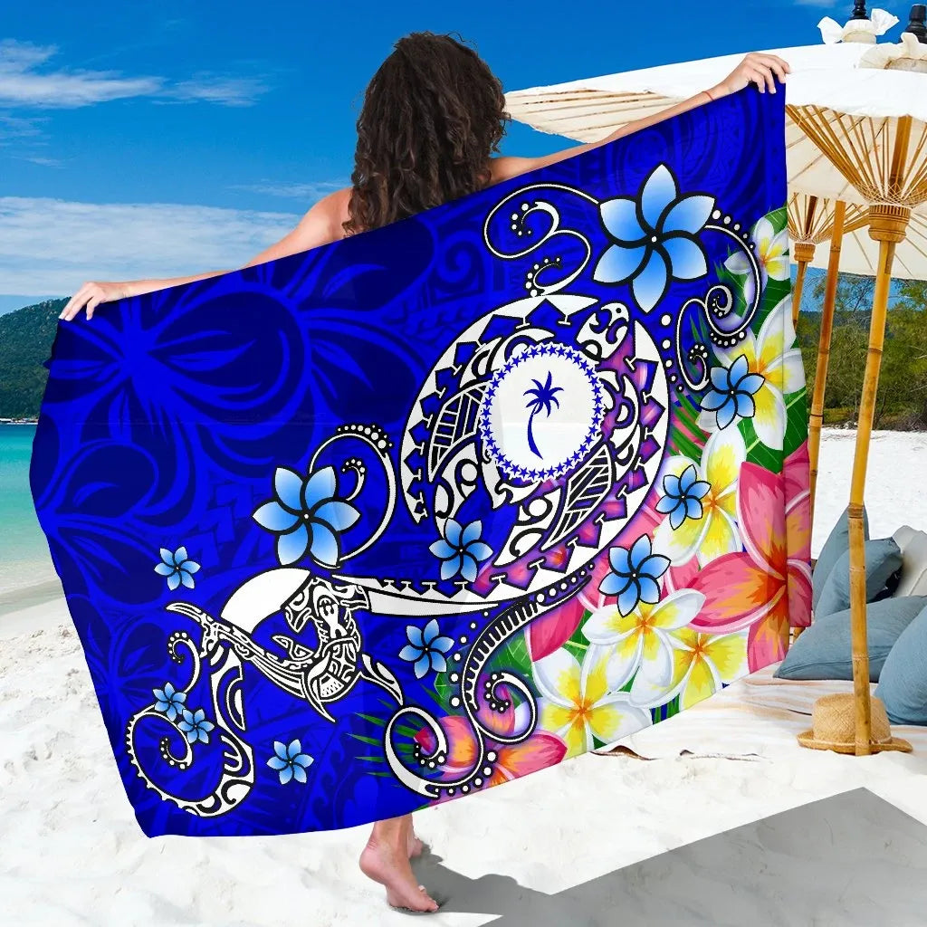Kosrae Sarong - Turtle Plumeria (Blue)