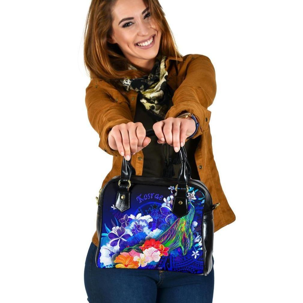 Kosrae Shoulder Handbag - Humpback Whale With Tropical Flowers (Blue)