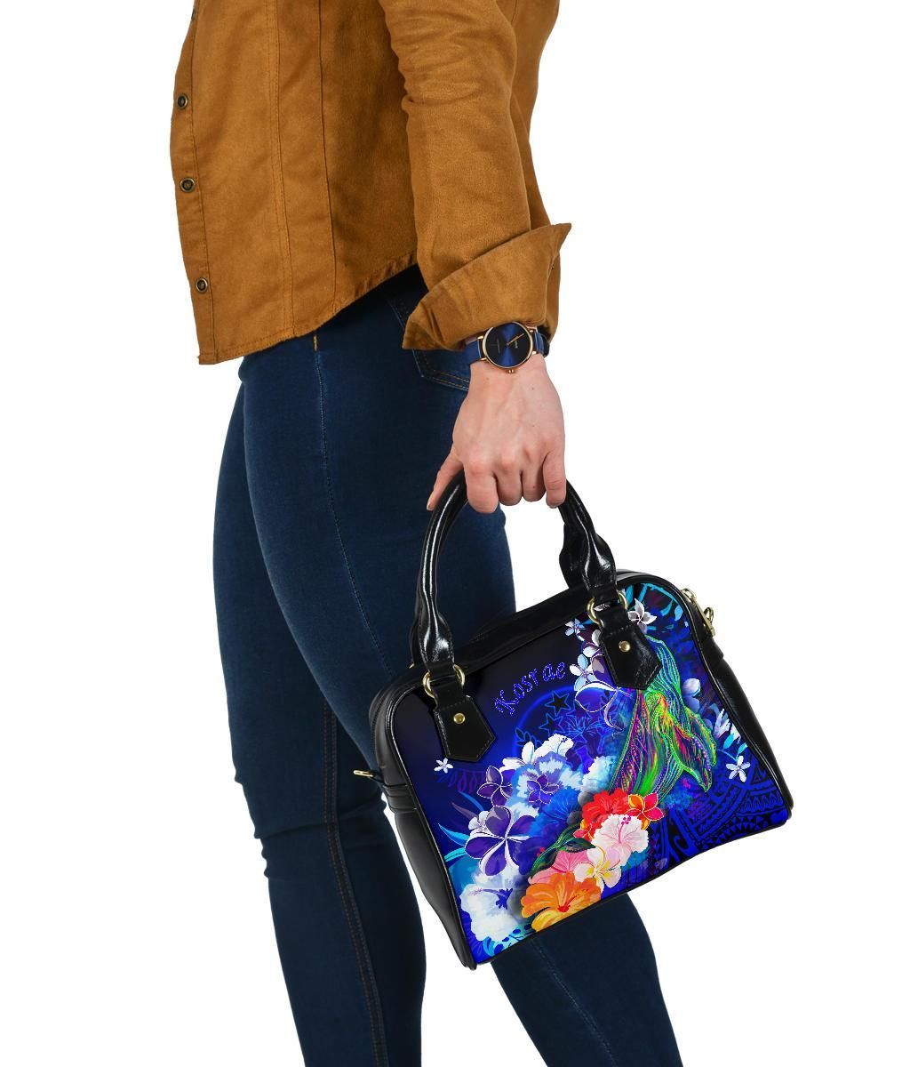 Kosrae Shoulder Handbag - Humpback Whale With Tropical Flowers (Blue)