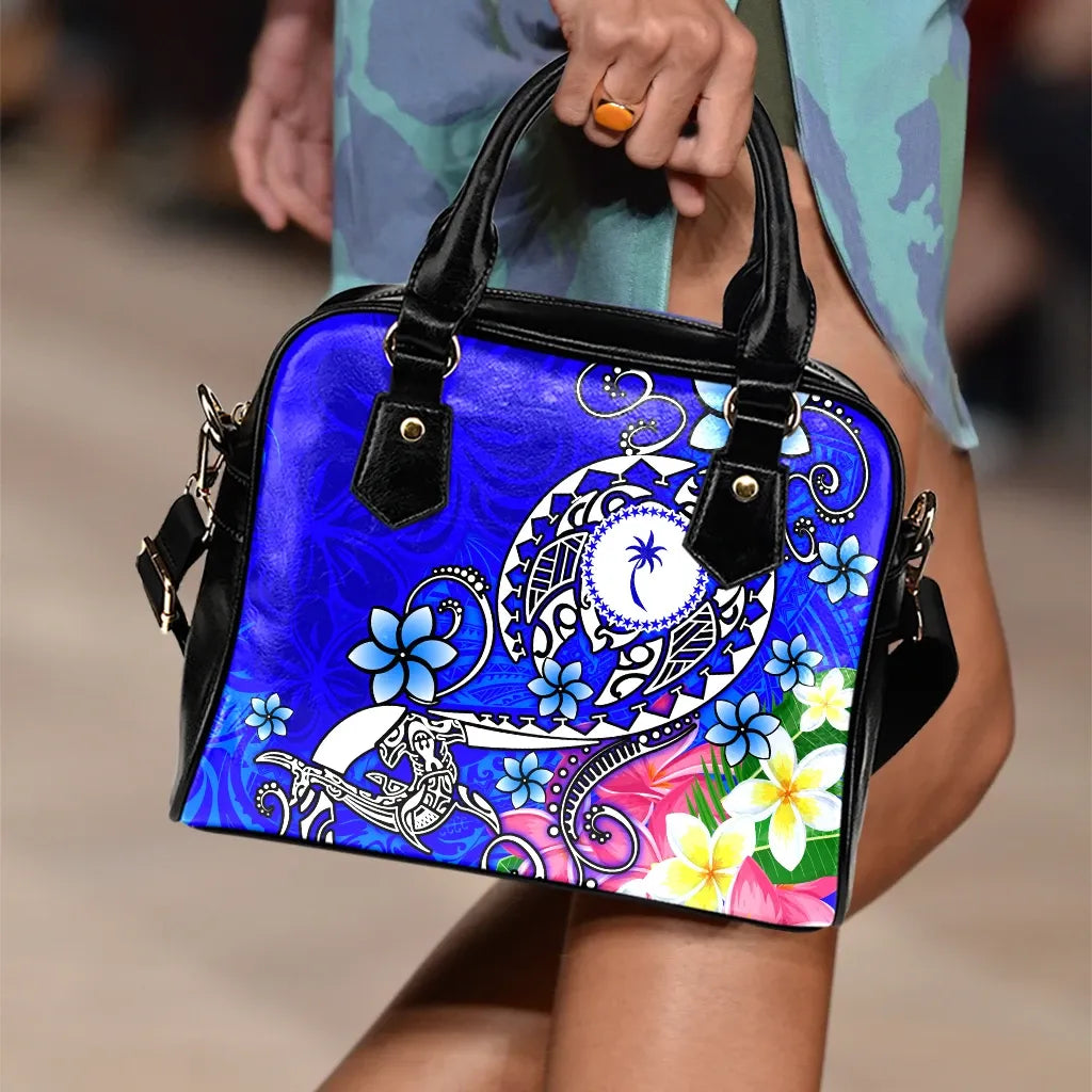 Kosrae Shoulder Handbag - Turtle Plumeria (Blue)