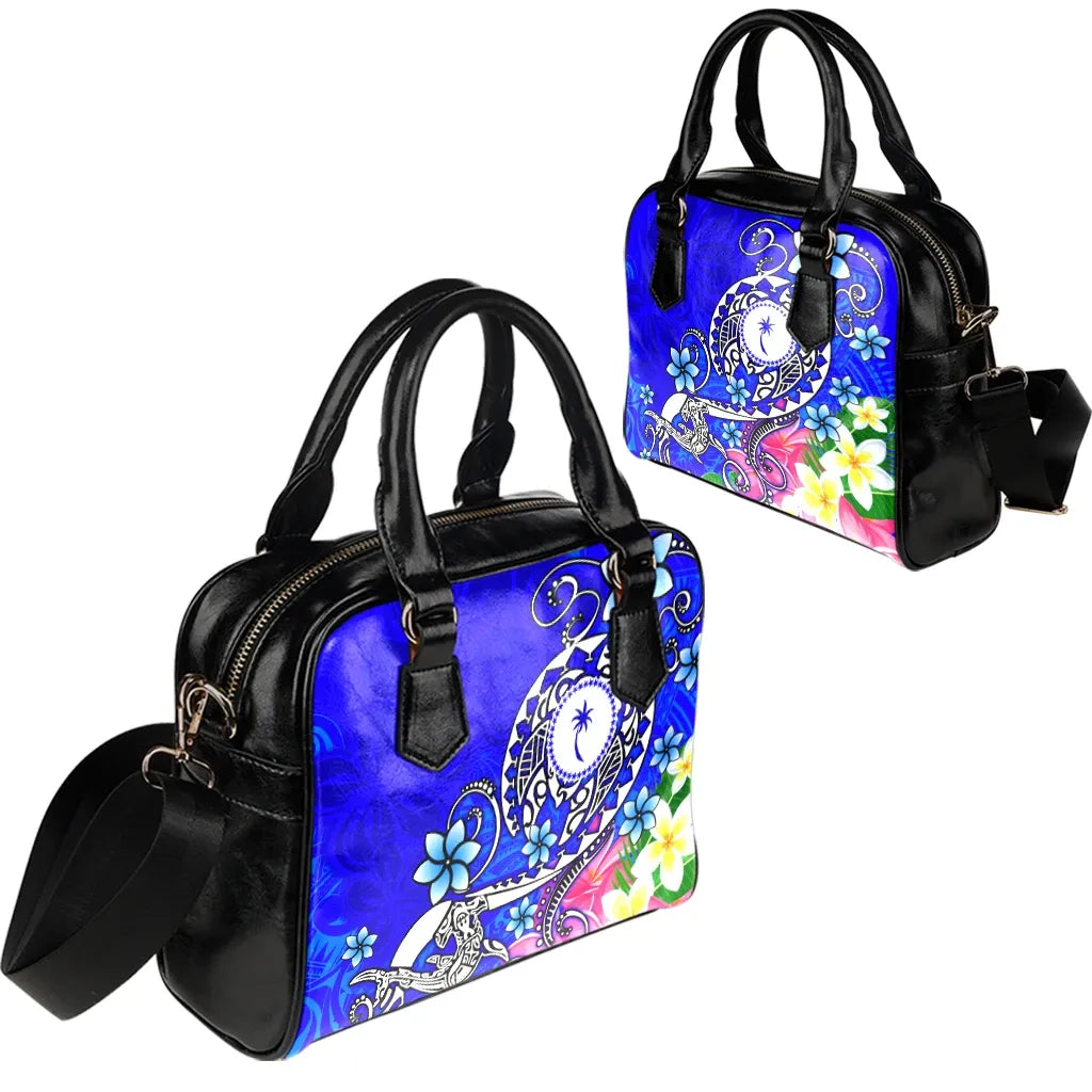 Kosrae Shoulder Handbag - Turtle Plumeria (Blue)