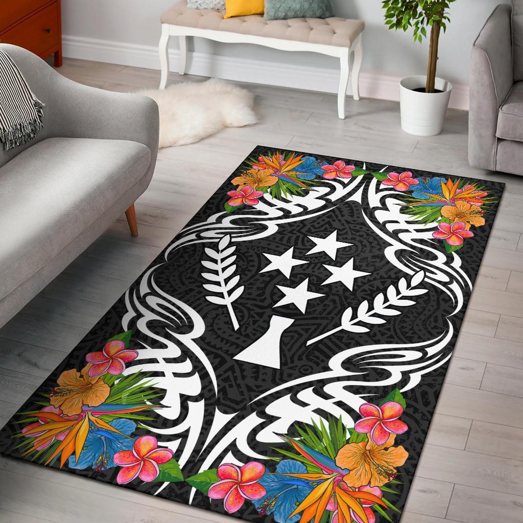 Kosrae State Area Rug - Coat Of Arms With Tropical Flowers