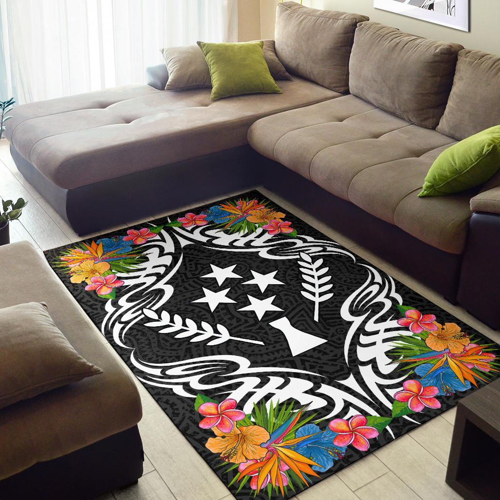 Kosrae State Area Rug - Coat Of Arms With Tropical Flowers