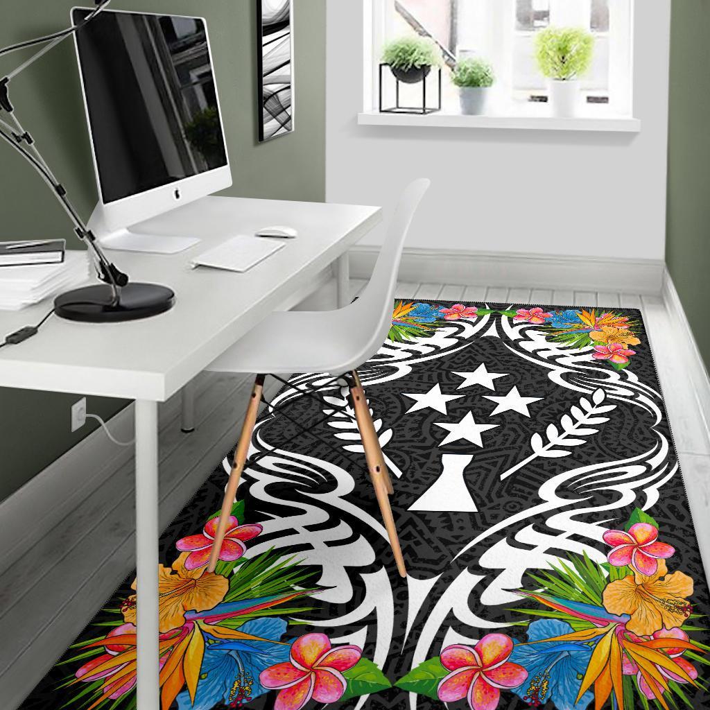 Kosrae State Area Rug - Coat Of Arms With Tropical Flowers
