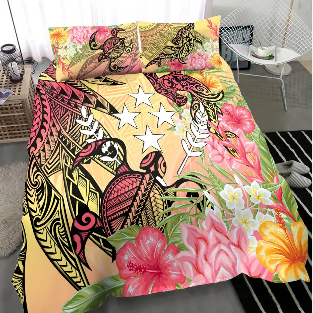 Kosrae State Bedding Set - Flowers Tropical With Sea Animals