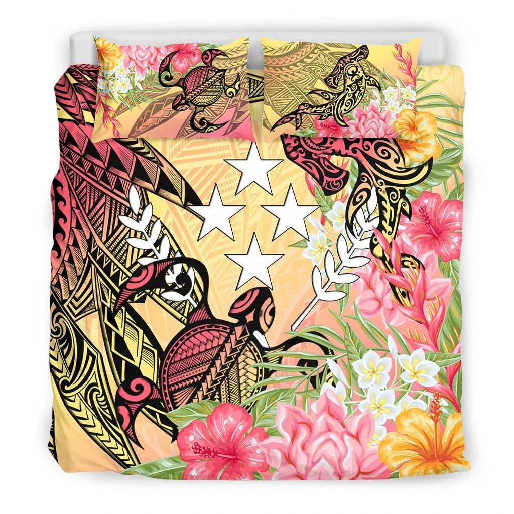 Kosrae State Bedding Set - Flowers Tropical With Sea Animals